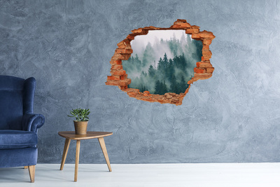 3D wall hole wallpaper Fog over the forest