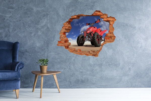 Hole wall sticker Red quad in a desert landscape