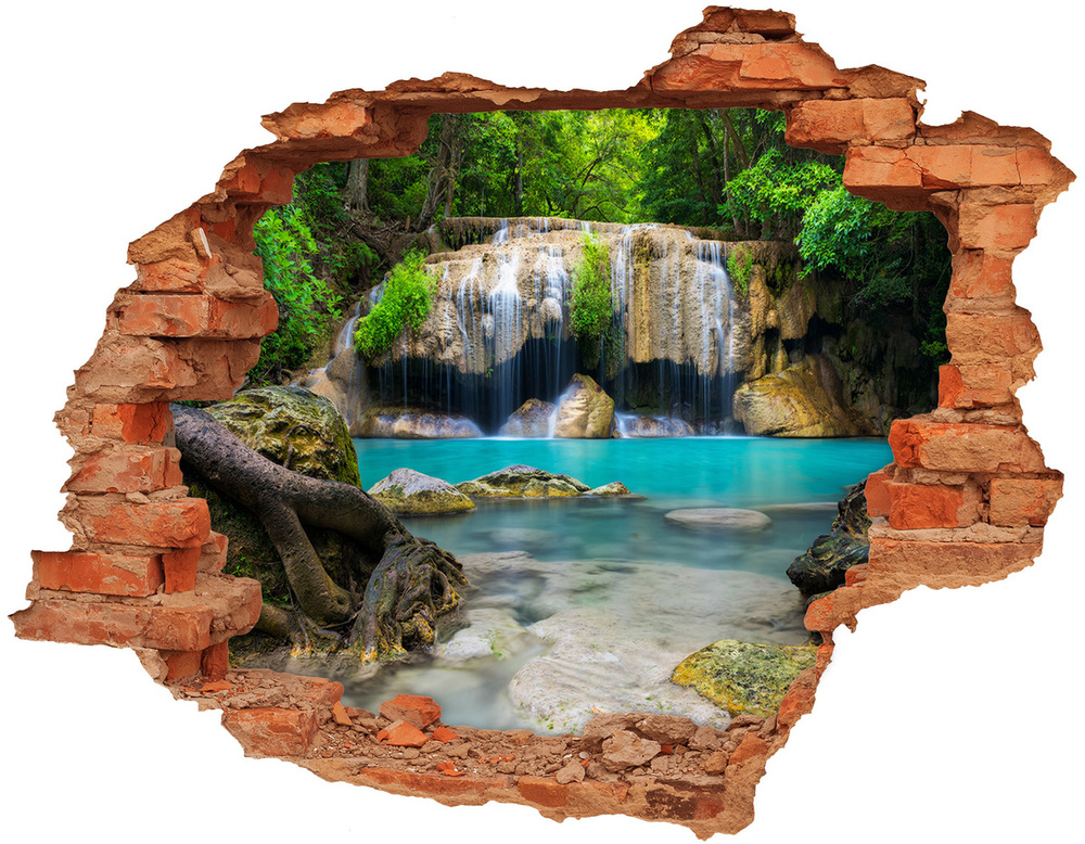 Hole wall sticker Waterfall in the forest