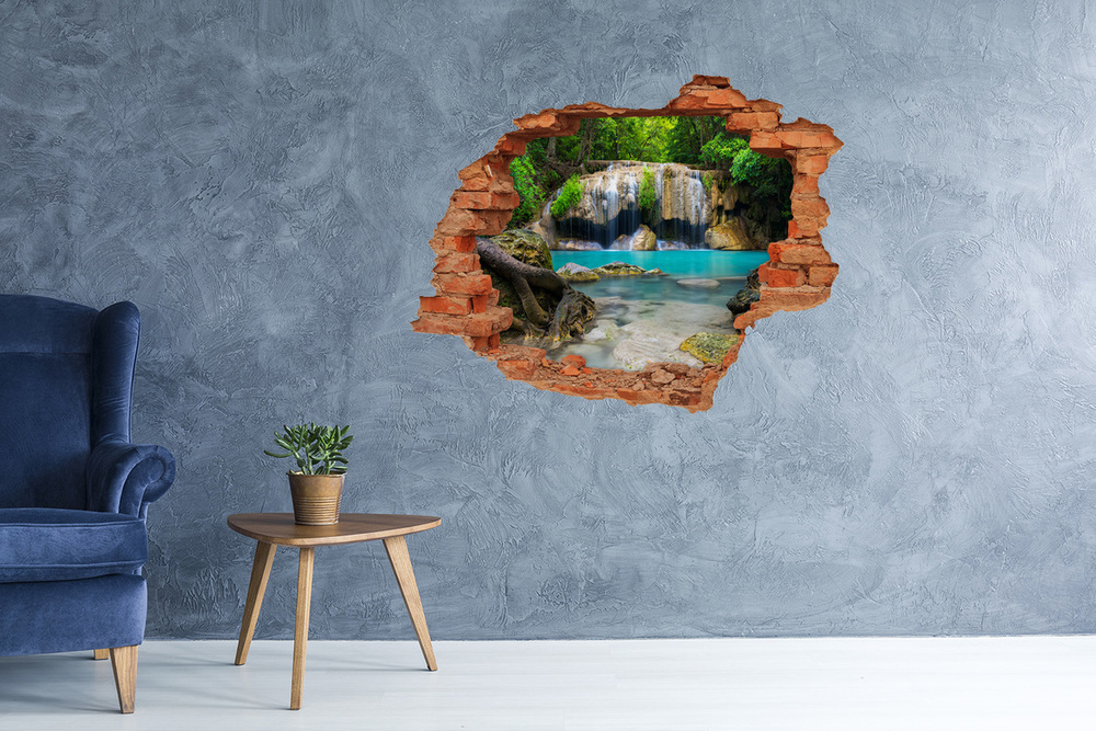 Hole wall sticker Waterfall in the forest