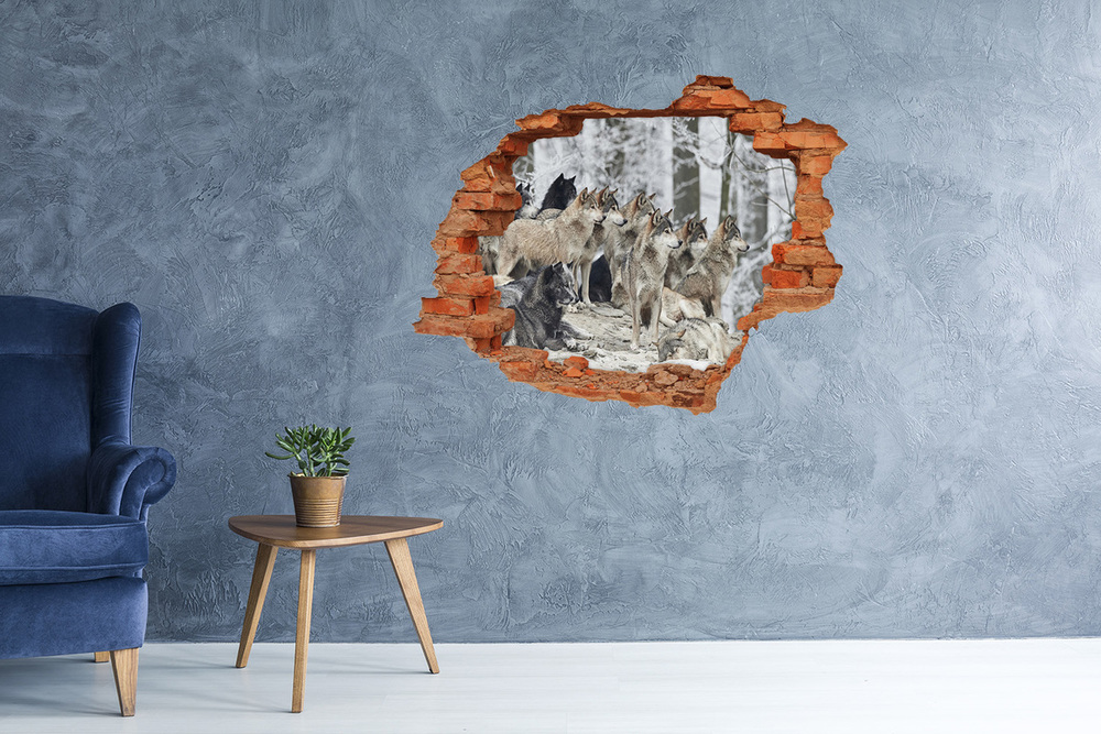 Hole wall sticker Wolves sticker in winter