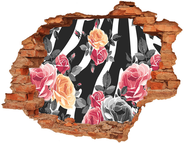 3D wall hole Roses in the background zebra