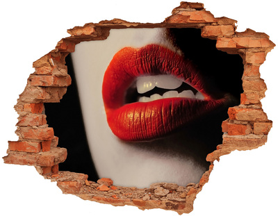 Hole wall sticker Lips in red lipstick