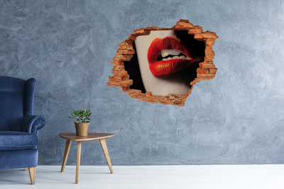Hole wall sticker Lips in red lipstick