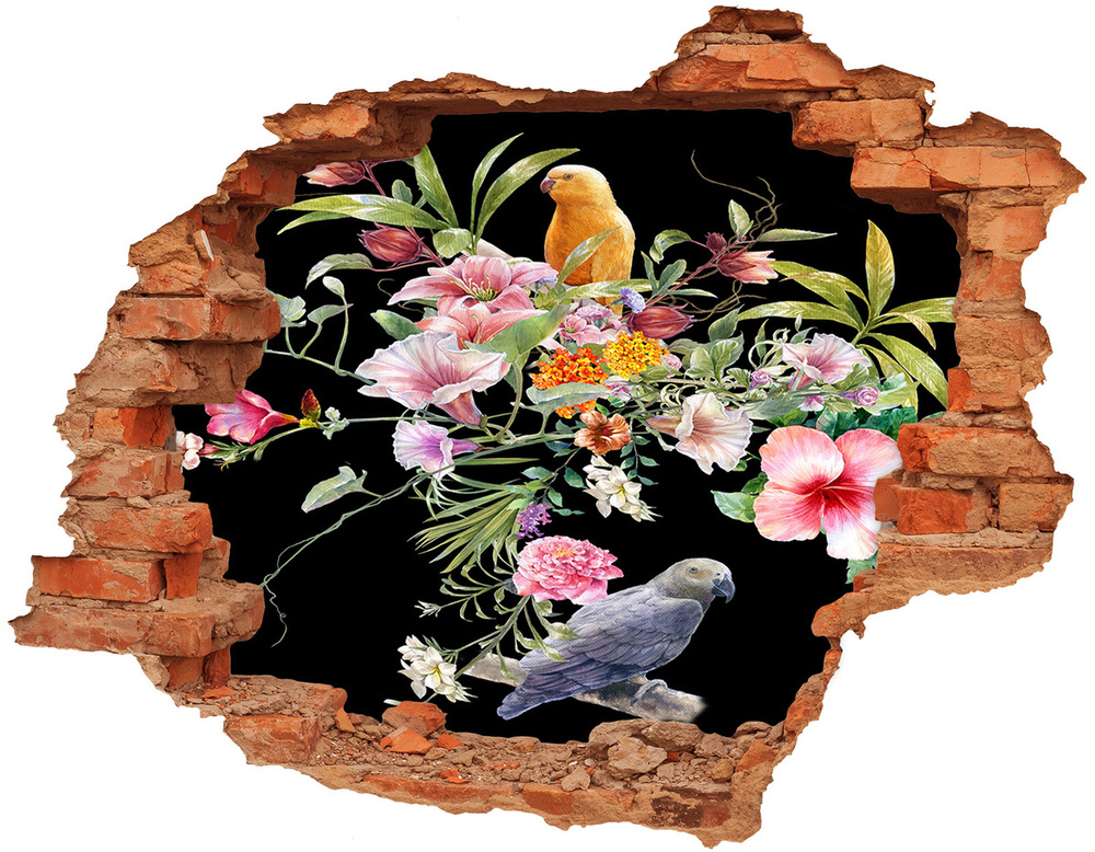 Hole wall sticker Flowers and birds