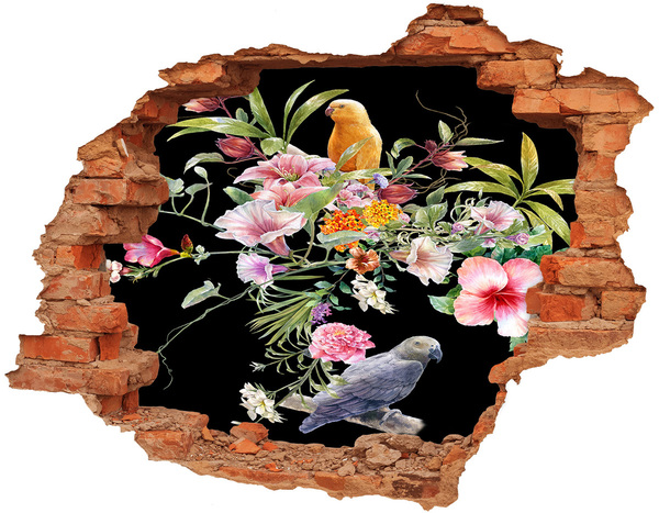 Hole wall sticker Floral paradise with a parrot