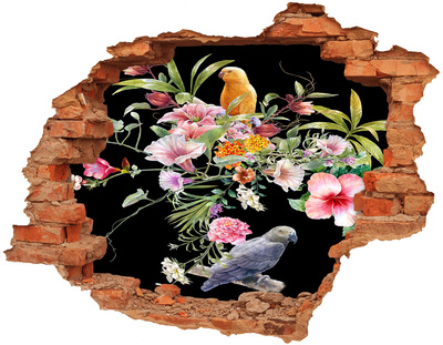 Hole wall sticker Floral paradise with a parrot
