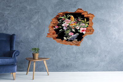 Hole wall sticker Floral paradise with a parrot