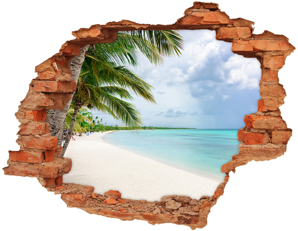 Hole wall sticker Tropical beach with palm trees