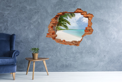 Hole wall sticker Tropical beach with palm trees