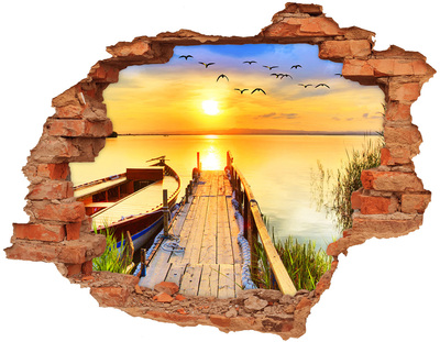 Hole wall sticker Boat and pier