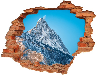 3D wall hole wallpaper Mountain landscape behind the hole in the wall