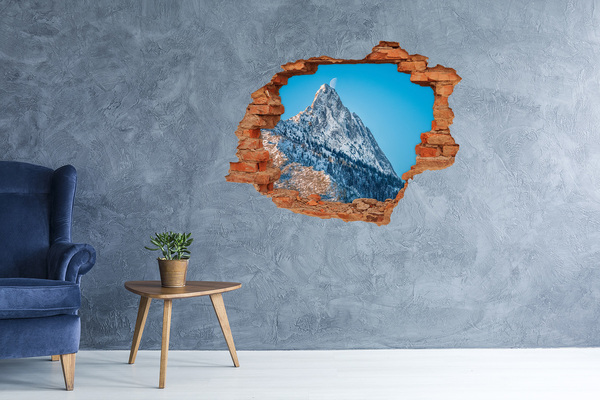 3D wall hole wallpaper Mountain landscape behind the hole in the wall