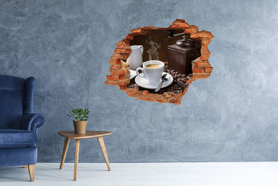 3D wall hole wallpaper Coffee in a cafe