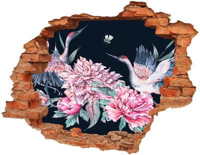 Hole wall sticker Flower scene with bird
