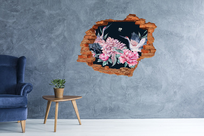Hole wall sticker Flower scene with bird