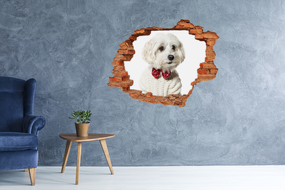 Hole in the wall sticker Maltese in a bow tie