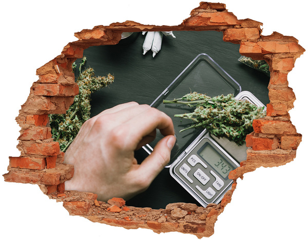 Hole in the wall sticker Weight with marijuana