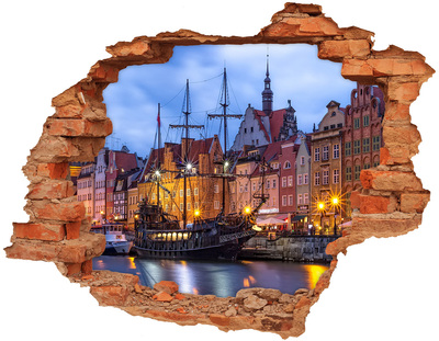 Hole in the wall sticker Bay with a pirate ship