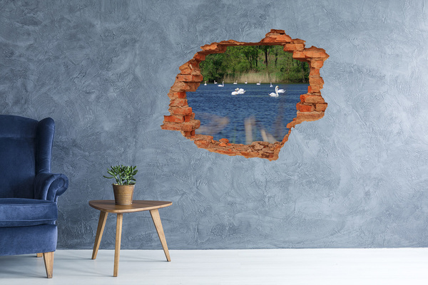 Hole in the wall decal Lake with swans