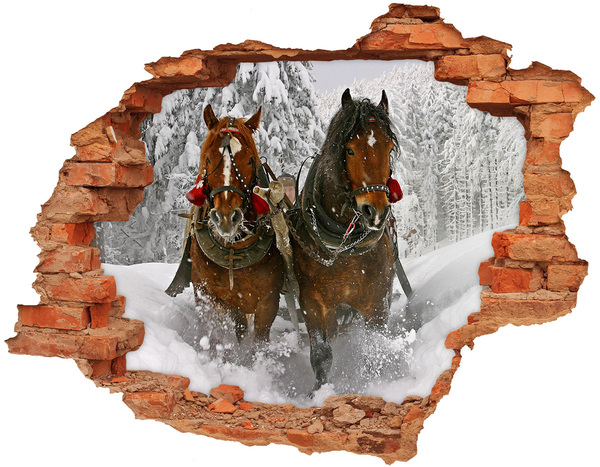 Hole in the wall decal Winter journey with horses
