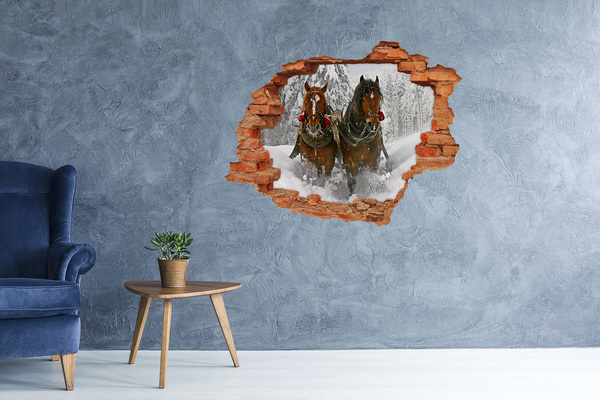 Hole in the wall decal Winter journey with horses