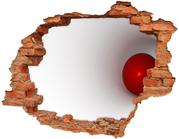 3D wall hole wallpaper Red ball in a hole in the wall
