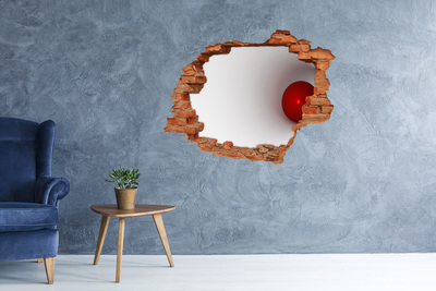 3D wall hole wallpaper Red ball in a hole in the wall