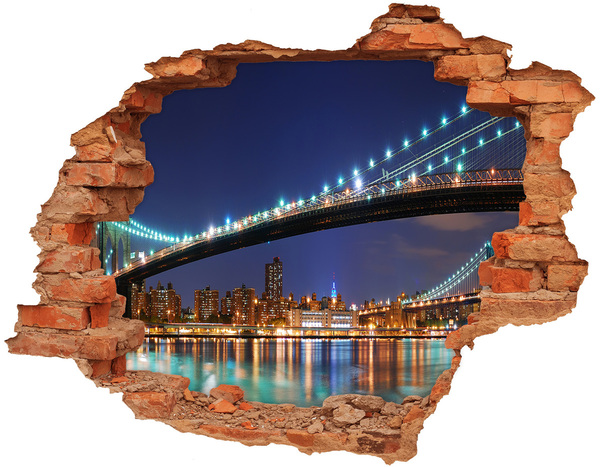 Hole in the wall sticker Brooklyn Bridge at night
