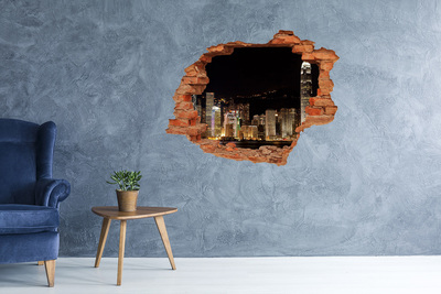 3D wall hole Night panorama of the city