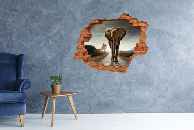 Hole wall sticker Walking the elephant