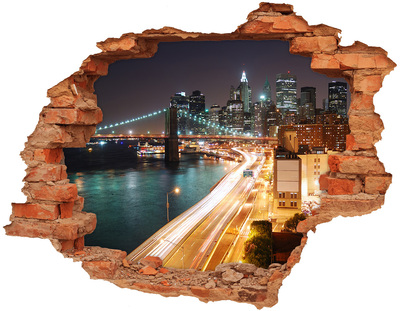 Hole wall sticker View of New York at night