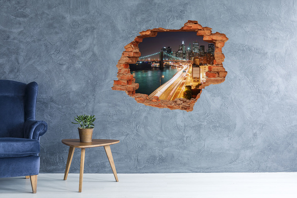 Hole wall sticker View of New York at night