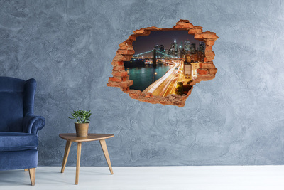 Hole wall sticker View of New York at night
