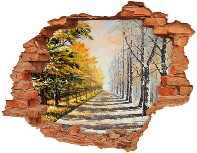 Hole wall sticker Autumn avenue of trees