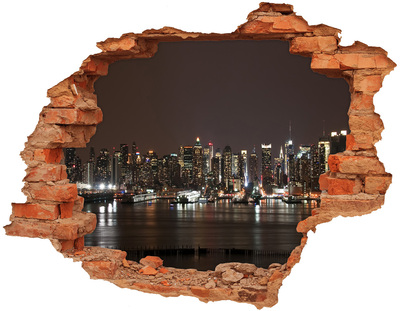 3D wall hole wallpaper New York skyline at night
