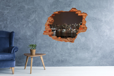 3D wall hole wallpaper New York skyline at night