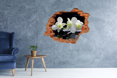 3D wall hole wallpaper Flowers and stones in a zen style