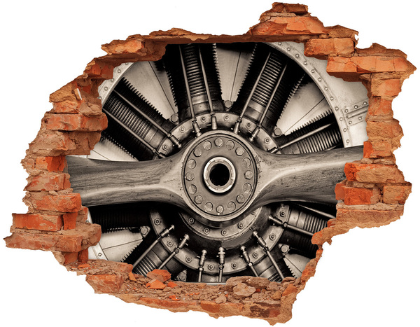 3D wall hole wallpaper Airplane engine in damaged wall