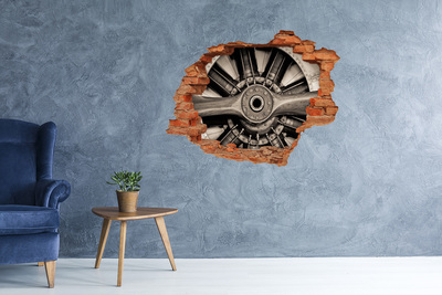 3D wall hole wallpaper Airplane engine in damaged wall