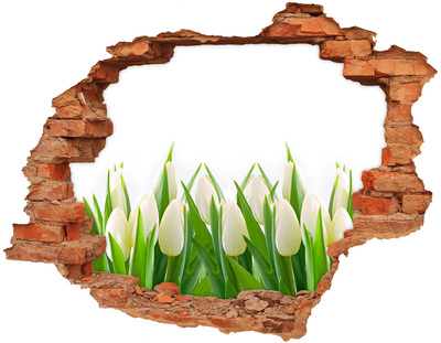 3D wall hole wallpaper White tulips