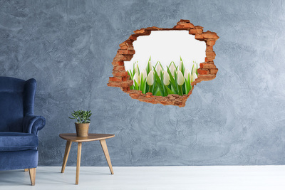 3D wall hole wallpaper White tulips