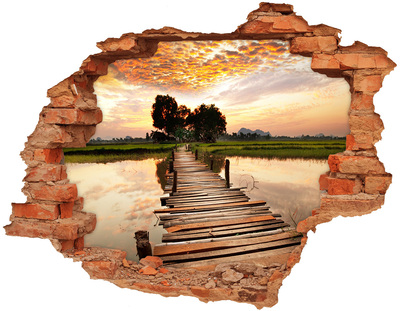 Hole wall sticker Sunset over the lake