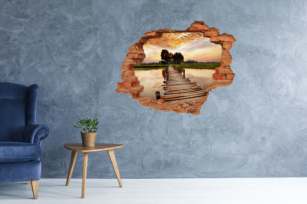 Hole wall sticker Sunset over the lake