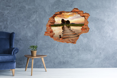 Hole wall sticker Sunset over the lake