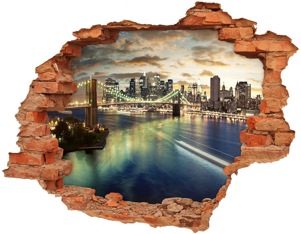 Hole wall sticker Brooklyn Bridge at sunset