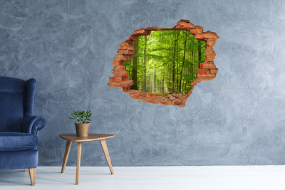 Hole in the wall sticker Green forest in the sunlight