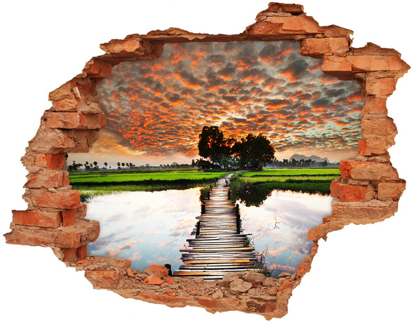 Hole in the wall decal Sunset over the pond