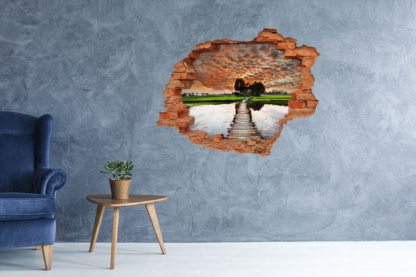 Hole in the wall decal Sunset over the pond