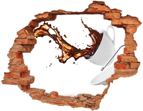 3D wall hole wallpaper Coffee spilling through a hole in the wall